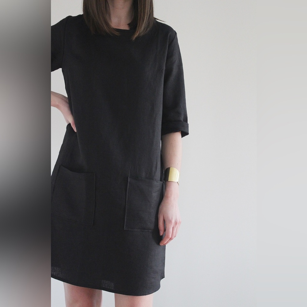 Pyne and Smith Linen Shift Dress in Fern Stripe, size Medium - Picture 9 of 9